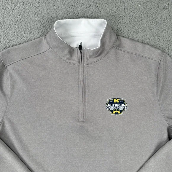 Johnnie-O Michigan Wolverines 2023 National Champs 1/4 Zip Men Medium Grey - Picture 10 of 16